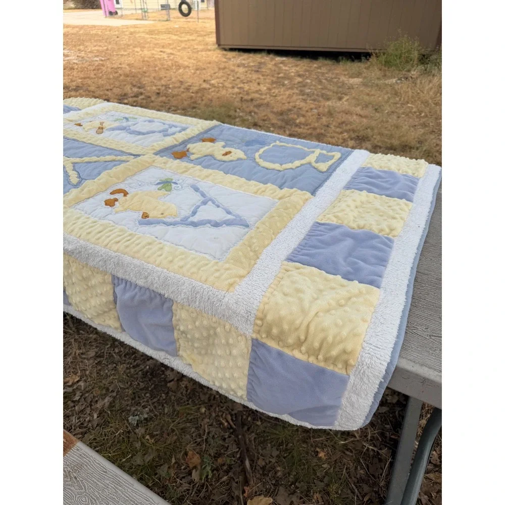 Handmade Baby Quilt Blue Yellow Minky Dot Duck Frog Alphabet Nursery Blanket